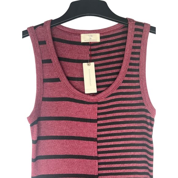 Anthropologie T.La Burgundy & Black Striped Midi Tank Dress XS - Picture 6 of 12